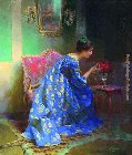 Unknown Artist Dame in Blauem Kleid painting